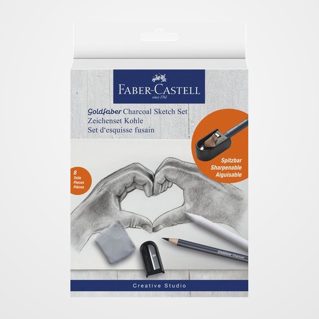 LAPIZ de GRAFITO FABER-CASTELL GOLDFABER SET DE 8 PIEZAS 5x LAPICES CARBON GOLDFABER 1x SACAPUNTAS 1x GOMA BORRAR 1X DIFUMINIO