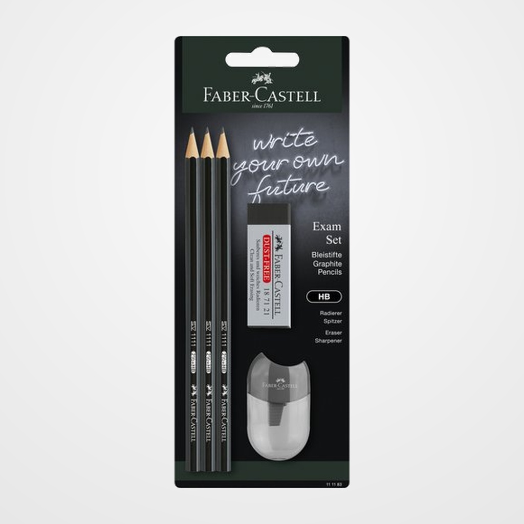 LAPIZ de GRAFITO FABER-CASTELL 1111 - HB SET para EXAMEN  3x LAPICES 1x GOMA DE BORRAR 1x AFILALAPIZ CON DEPOSITO