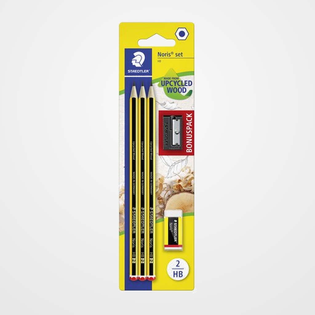 LAPIZ de GRAFITO STAEDTLER 120 NORIS Nº2 - HB BLISTER de 3 + GOMA (Regalo afilalapiz)