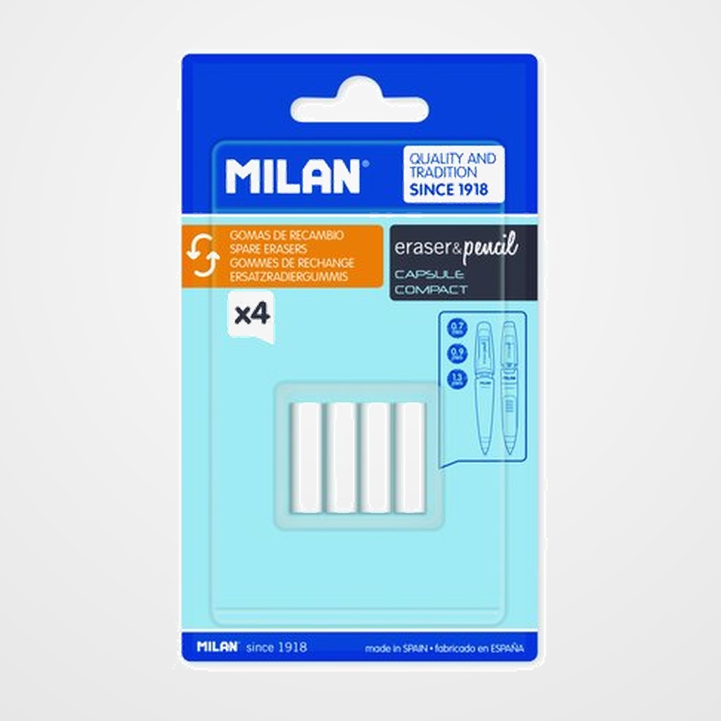 RECAMBIO para PORTAMINAS GOMA de BORRAR MILAN CAPSULE 2B (Blister de 4)