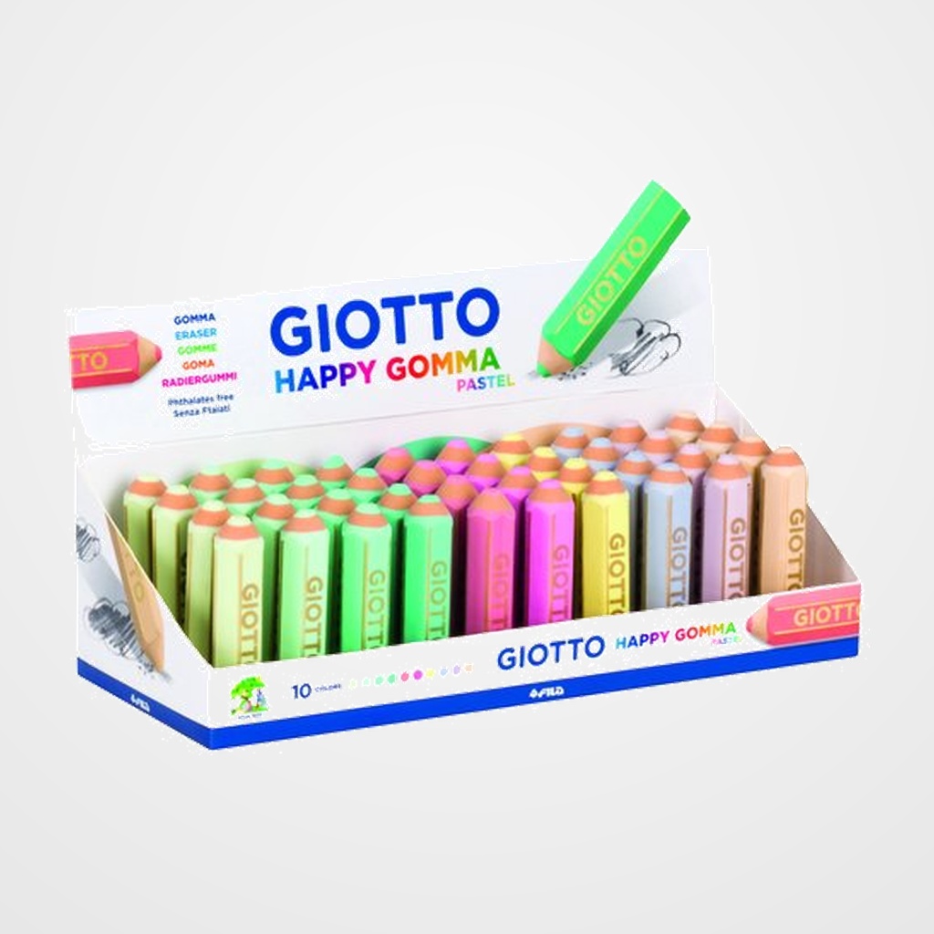 [11101301] GOMA de BORRAR GIOTTO HAPPY GOMMA PASTEL EXPOSITOR de 40