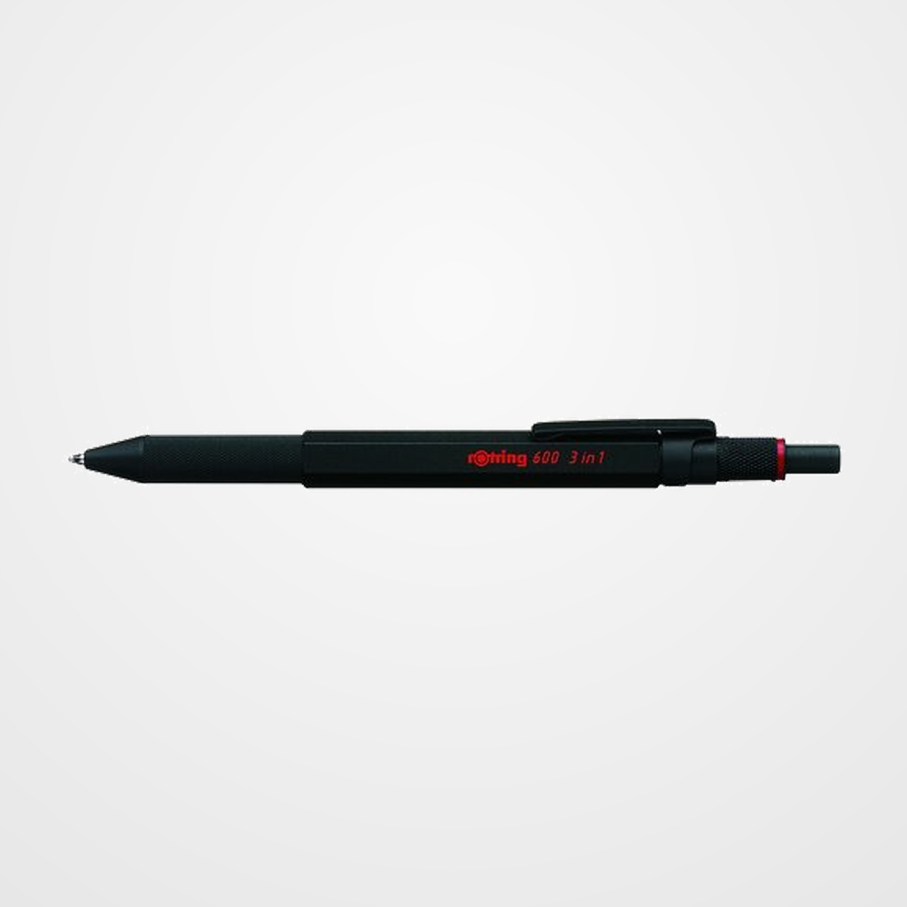 BOLIGRAFO-MULTIFUNCION ROTRING 600 (3 f.) NEGRO (bol.azul, bol.rojo y portam.)