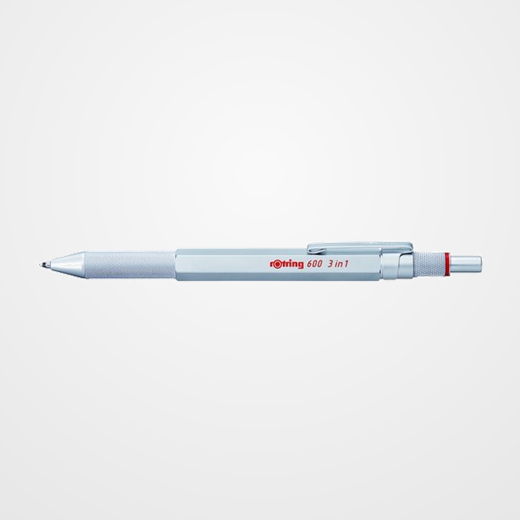 BOLIGRAFO-MULTIFUNCION ROTRING 600 (3 f.) PLATEADO (bol.azul, bol.rojo y portam.)