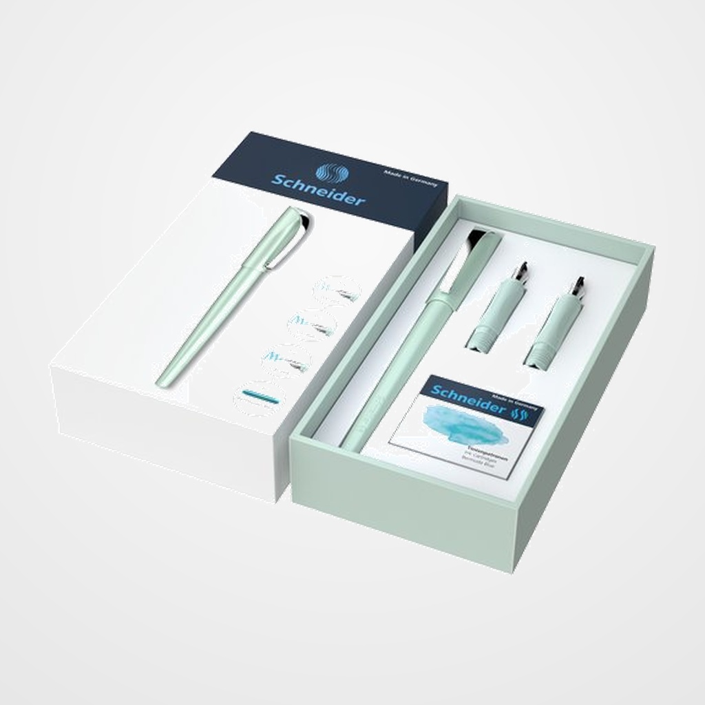PLUMA SCHNEIDER CALLISSIMA MINT SET REGALO (1x pluma 1,1 mm, 1x plumin 1,5 mm, 1x plumin 1,8 mm y 6x cartucho tinta)