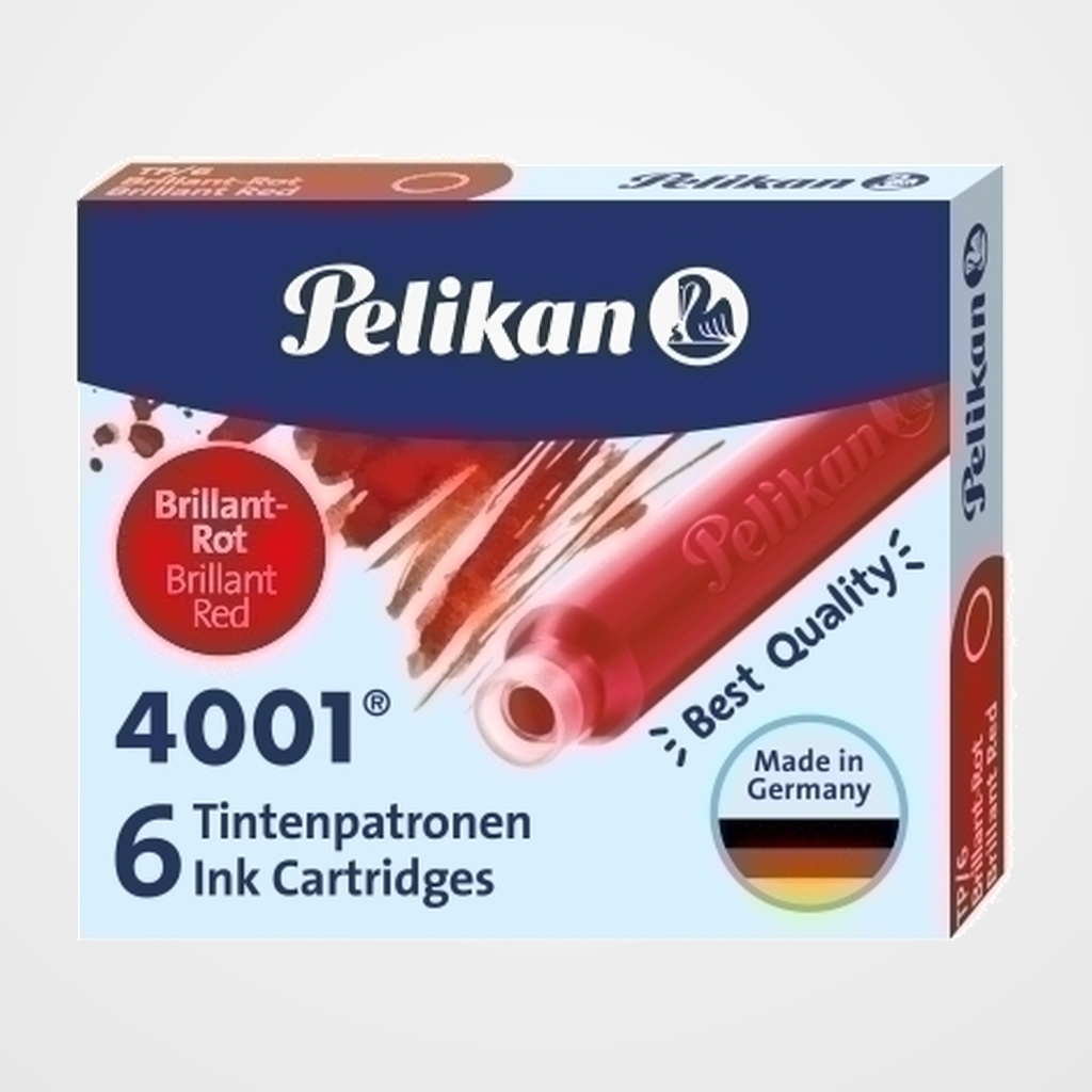 [10601166] TINTA ESTILOGRAFICA PELIKAN CAJA 6 CARTUCHOS TP/6 ROJO (301192)