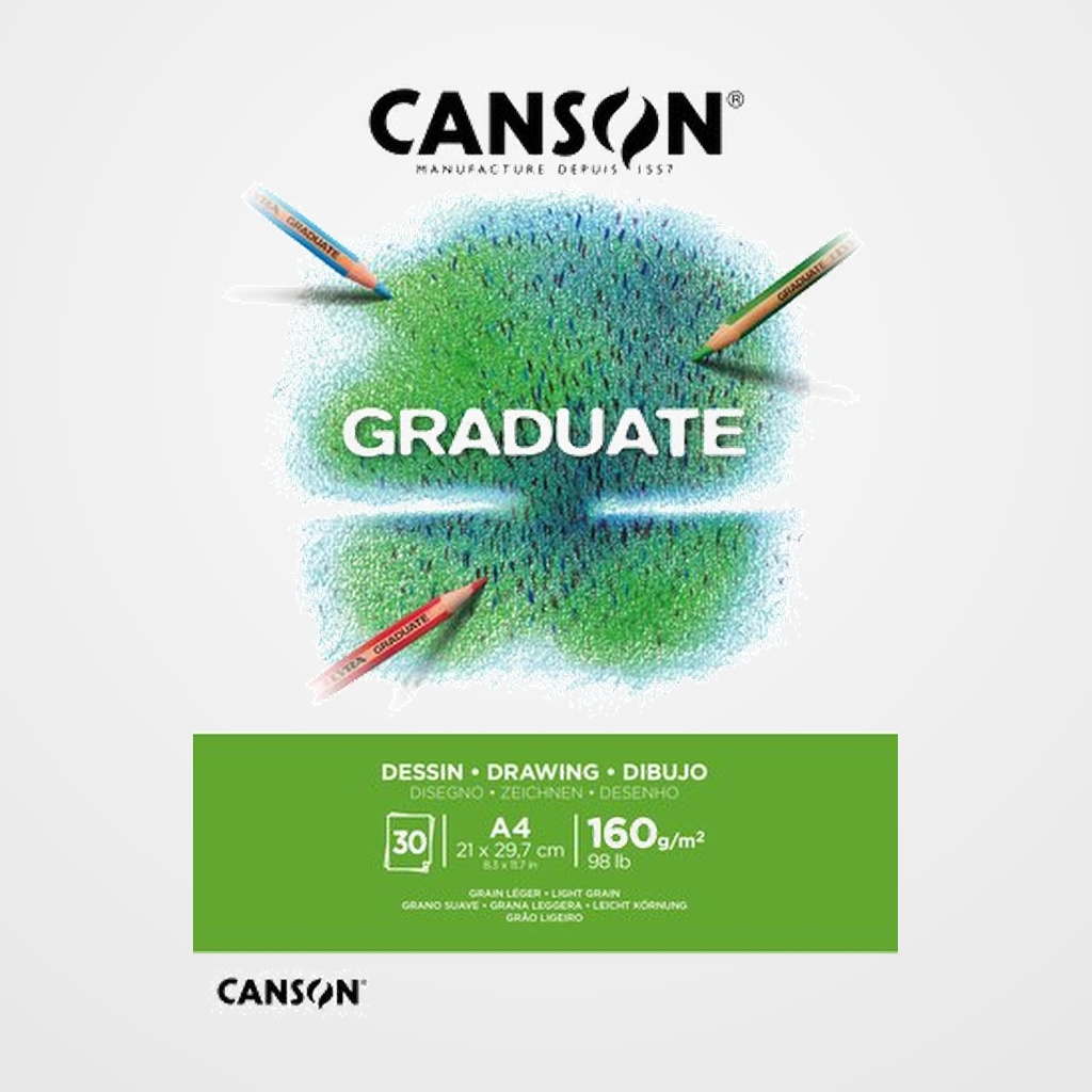 BLOC DE DIBUJO CANSON GRADUATE DESSIN  ENCOLADO GRANO FINO A4 160g 30h