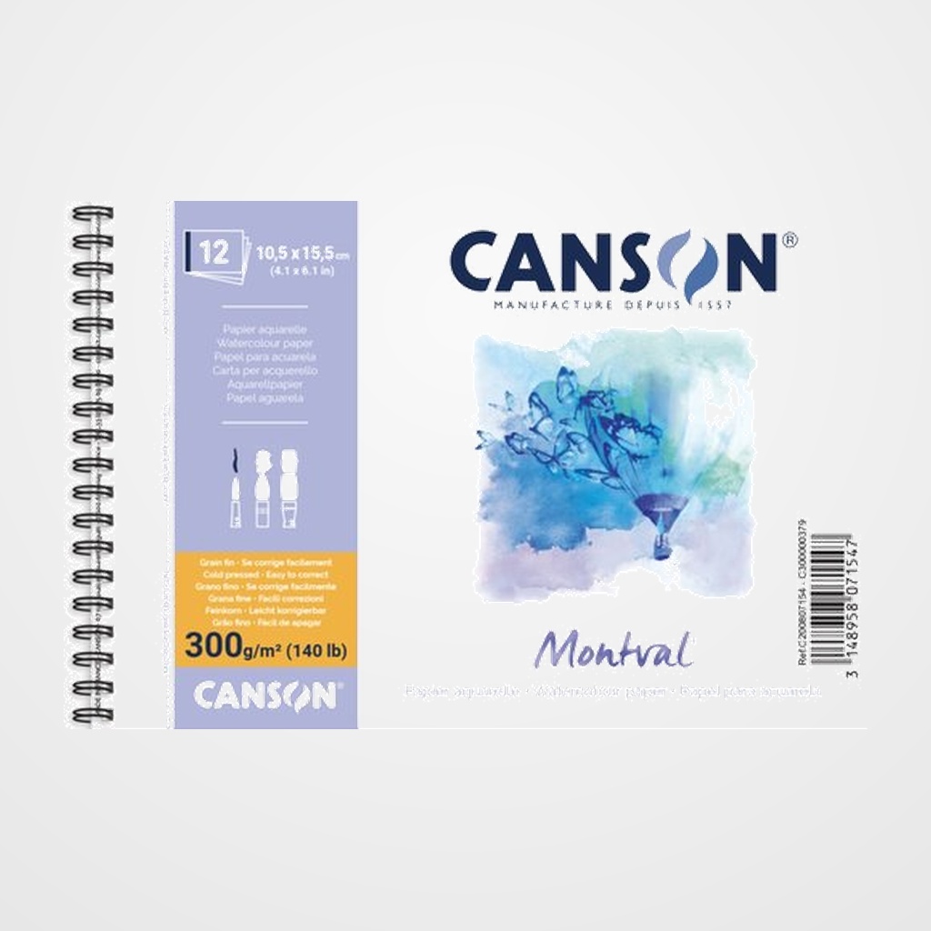 BLOC DE DIBUJO CANSON MONTVAL CON ESPIRAL GRANO FINO 105x155 mm 300g 12h