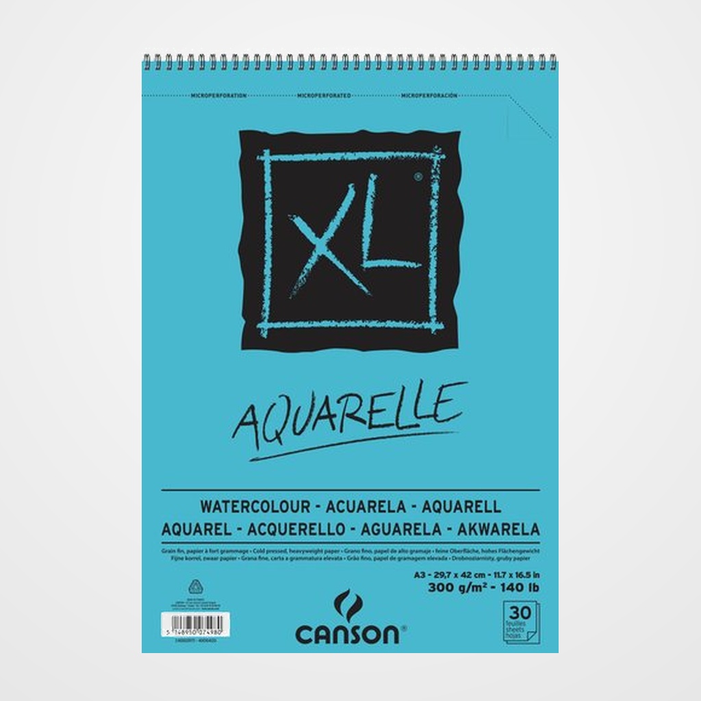 BLOC DE DIBUJO CANSON XL AQUARELLE CON ESPIRAL GRANO FINO A3 300g 30h
