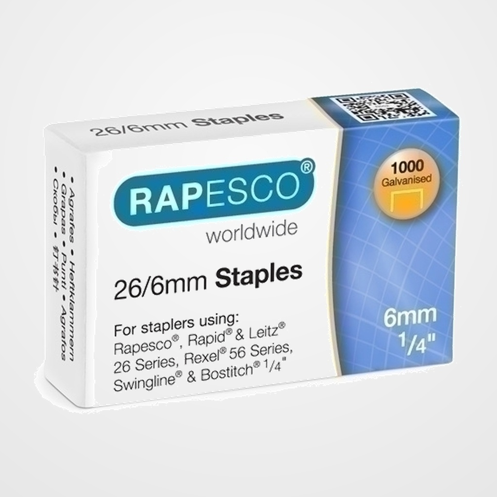 GRAPAS RAPESCO STANDARD 26/6 mm. GALVANIZADAS caja de 1000