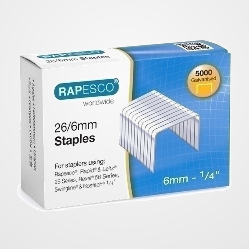 GRAPAS RAPESCO STANDARD 26/6 mm. GALVANIZADAS caja de 5000