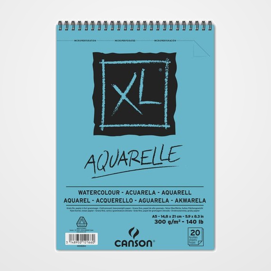 [10001948] BLOC DE DIBUJO CANSON XL AQUARELLE CON ESPIRAL GRANO FINO A5 300g 30h