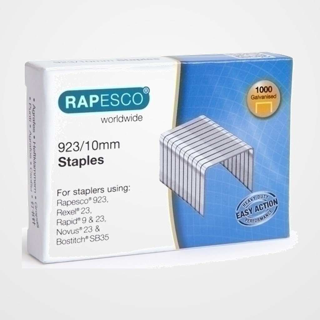 GRAPAS RAPESCO GRAN CAPACIDAD 923/10 mm. GALVANIZADAS caja de 1000