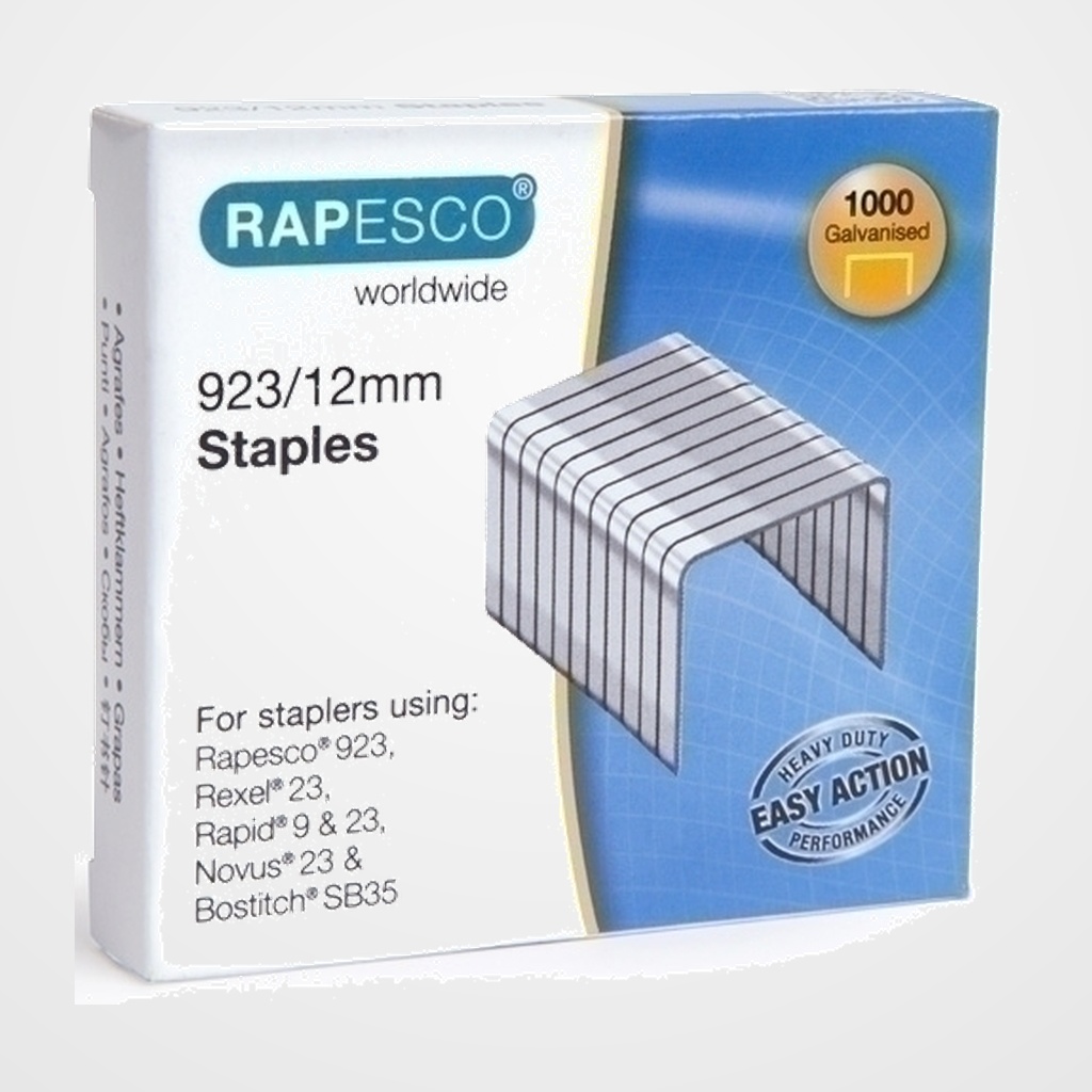 GRAPAS RAPESCO GRAN CAPACIDAD 923/12 mm. GALVANIZADAS caja de 1000