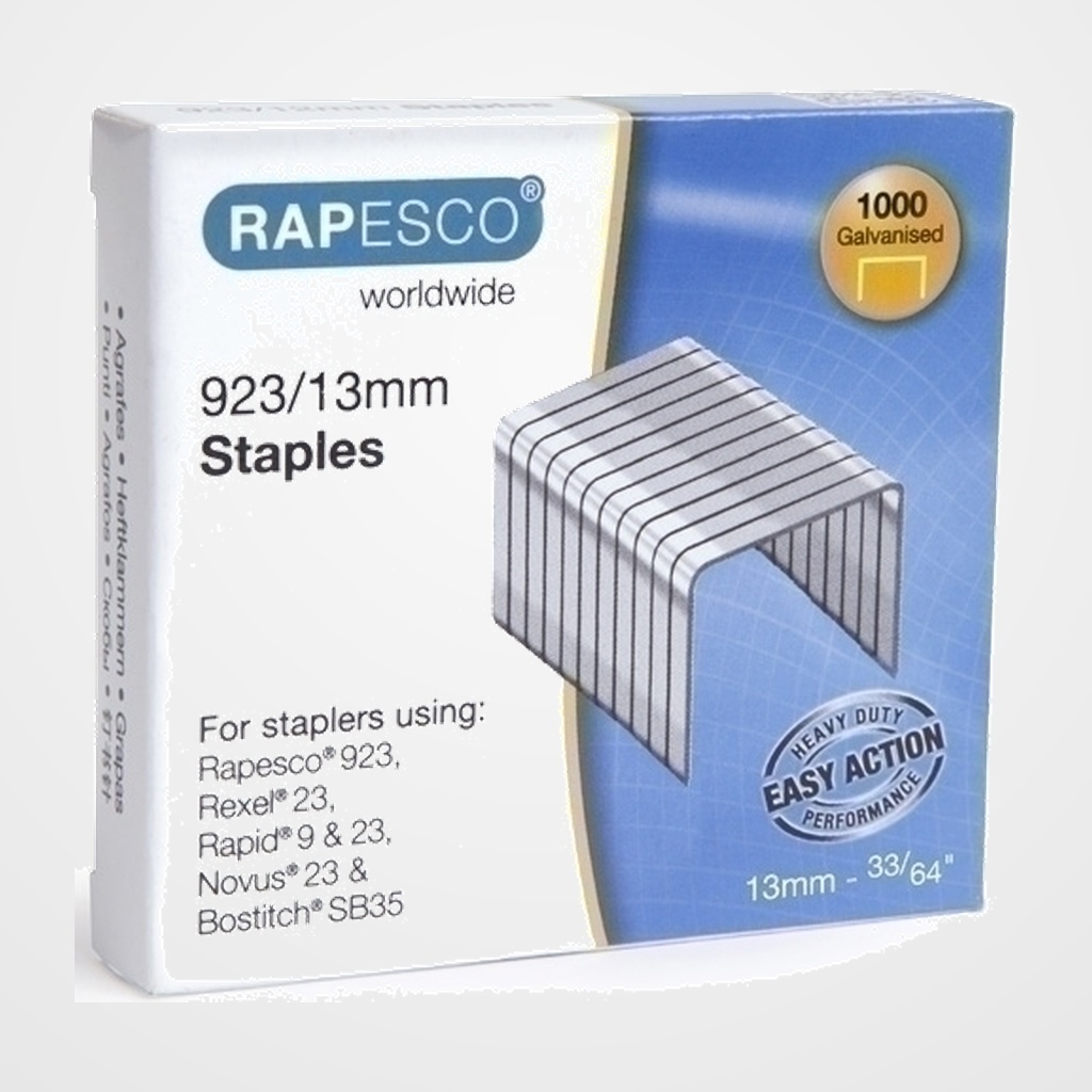 GRAPAS RAPESCO GRAN CAPACIDAD 923/13 mm. GALVANIZADAS caja de 1000