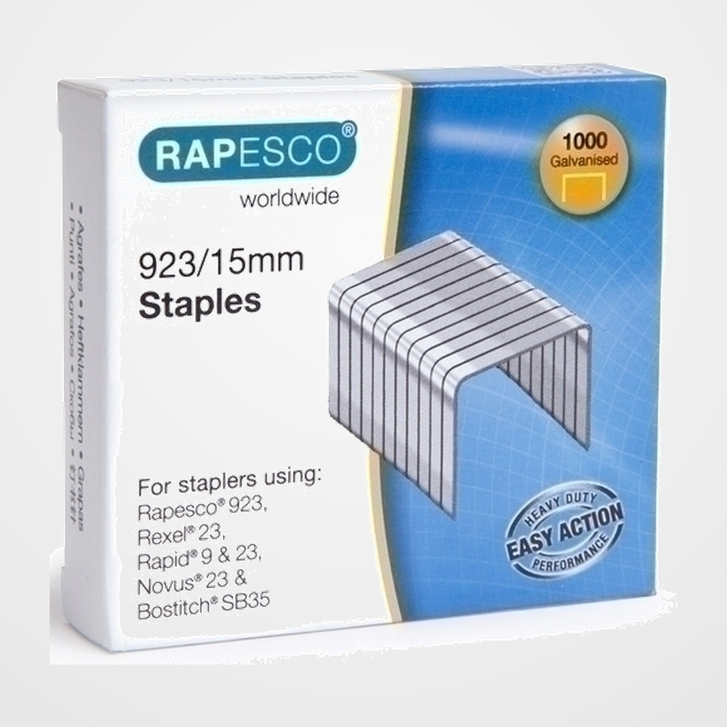 GRAPAS RAPESCO GRAN CAPACIDAD 923/15 mm. GALVANIZADAS caja de 1000