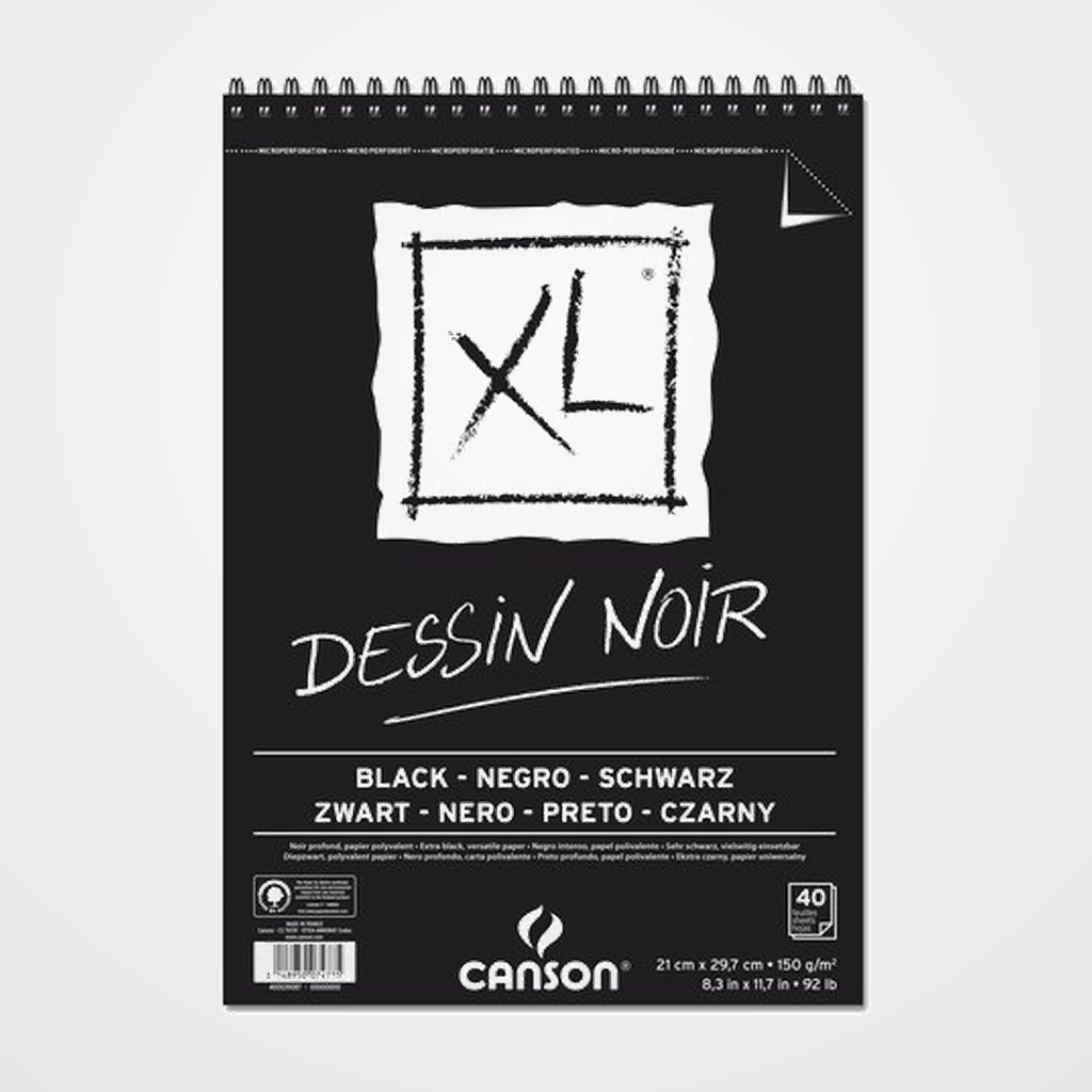 BLOC DE DIBUJO CANSON XL BLACK DRAWING CON ESPIRAL DOBLE GRANO FINO Y GRUESO A4 150g 40h