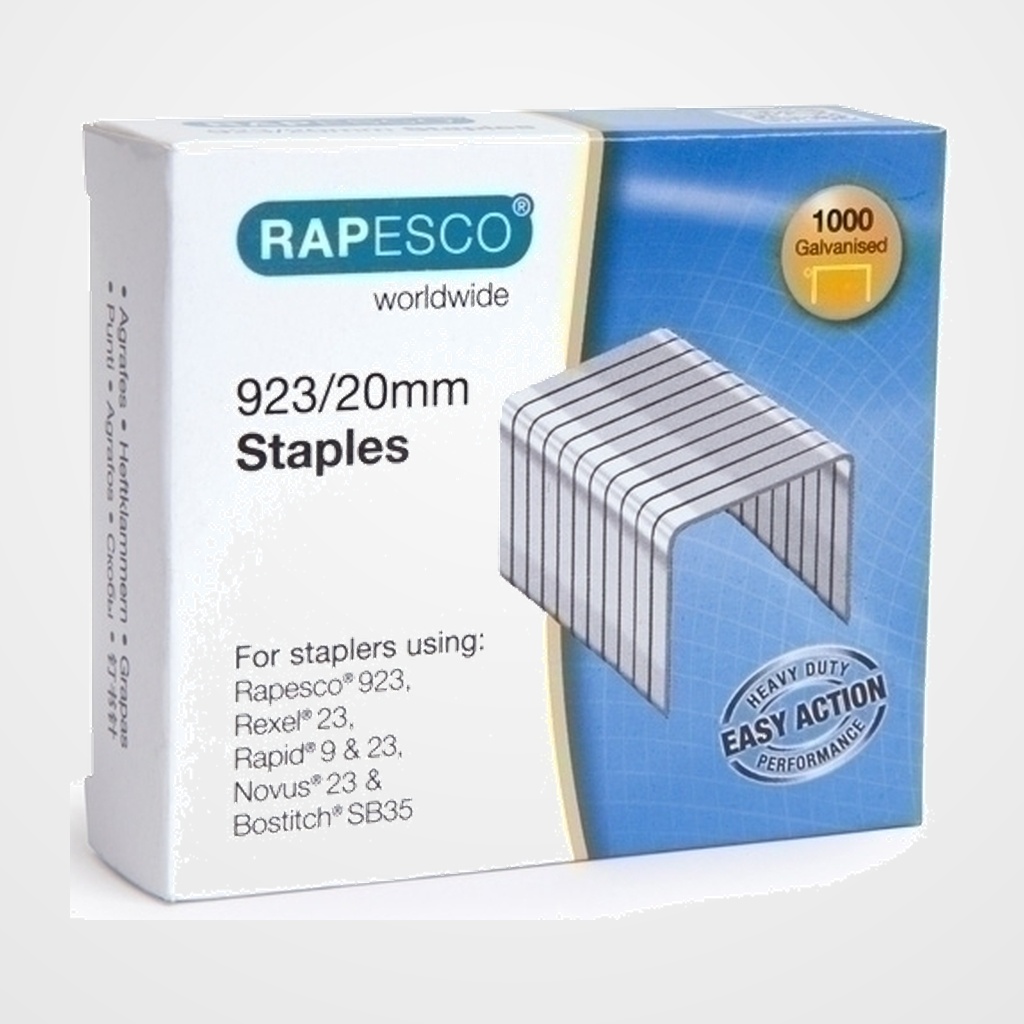 GRAPAS RAPESCO GRAN CAPACIDAD 923/20 mm. GALVANIZADAS caja de 1000
