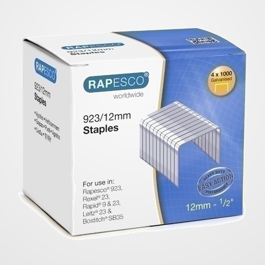 GRAPAS RAPESCO UNIQUE GRAN CAPACIDAD 923/12 mm. GALVANIZADAS caja de 4000
