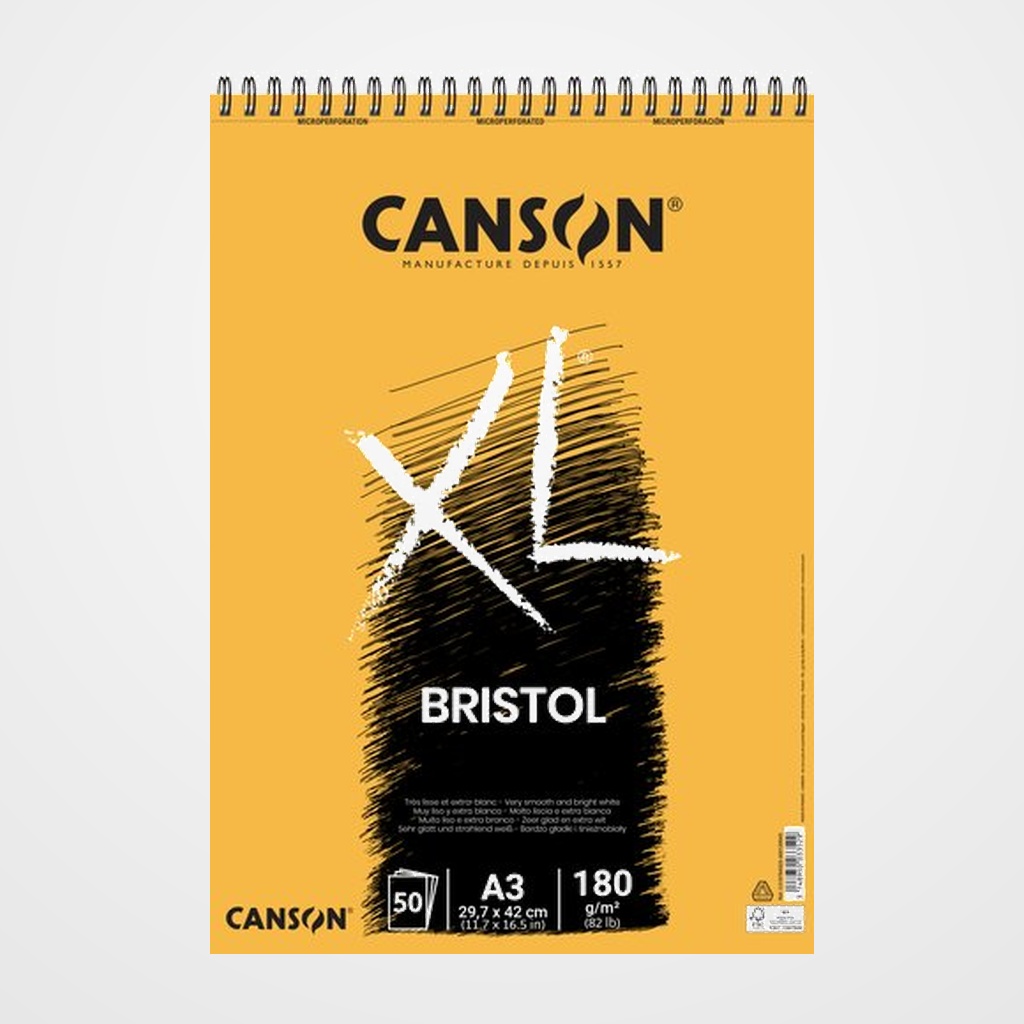 BLOC DE DIBUJO CANSON XL BRISTOL CON ESPIRAL LISO A3 180g 50h