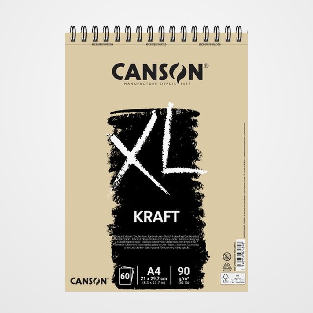 [10001455] BLOC DE DIBUJO CANSON XL KRAFT CON ESPIRAL PAPEL VERJURADO A4 90g 60h