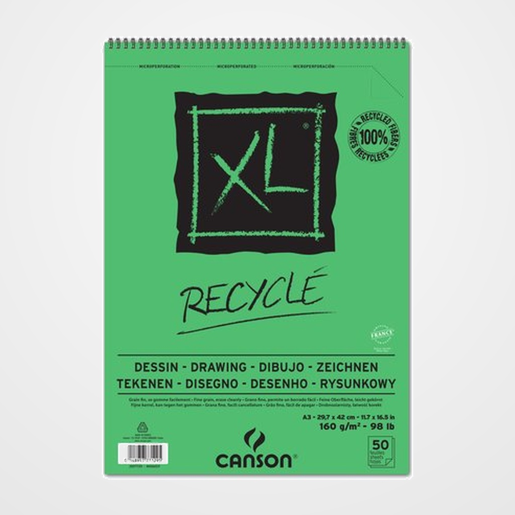 [10003571] BLOC DE DIBUJO CANSON XL RECICLADO CON ESPIRAL GRANO FINO ALVEOLADO A3 160g 50h
