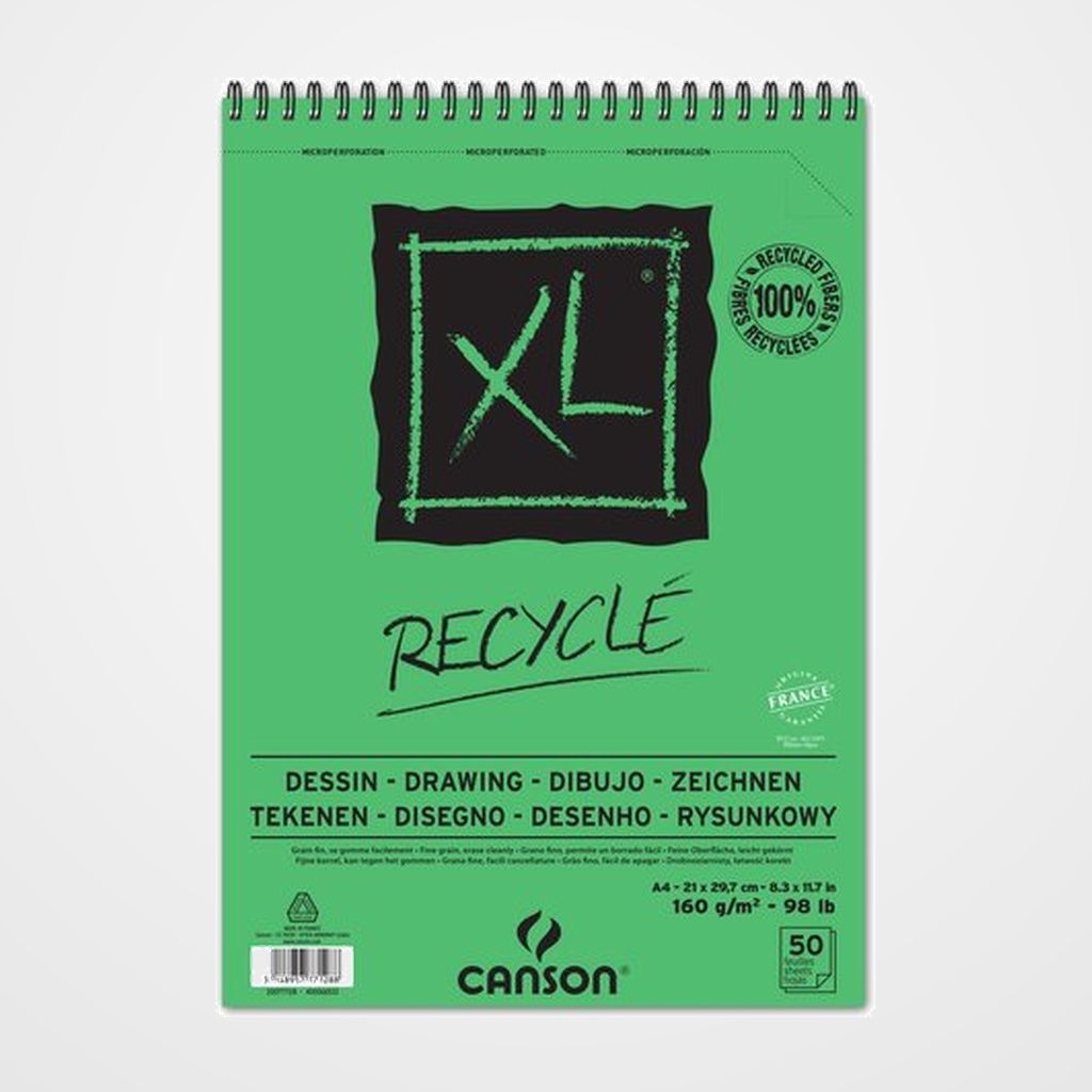 BLOC DE DIBUJO CANSON XL RECICLADO CON ESPIRAL GRANO FINO ALVEOLADO A4 160g 50h