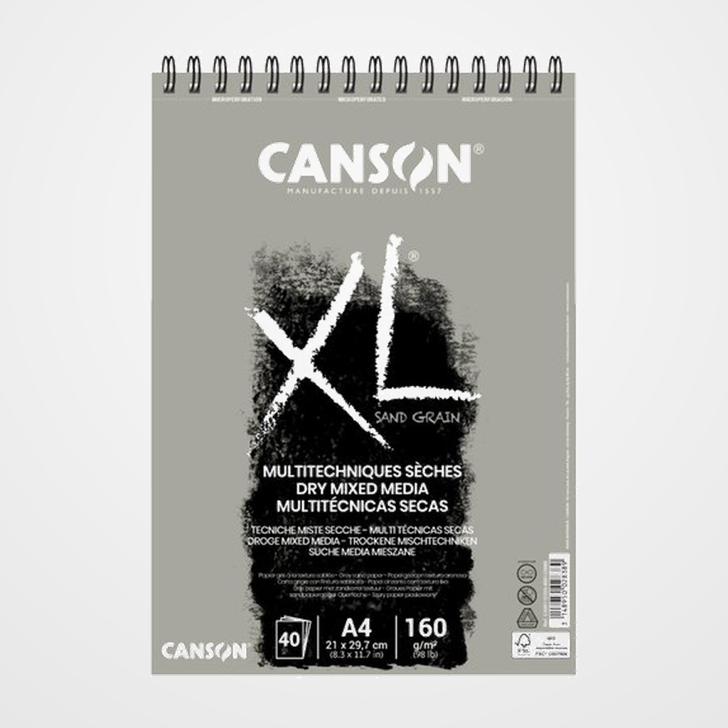 BLOC DE DIBUJO CANSON XL SAND CON ESPIRAL LISO COLOR GRIS A3 160g 40h