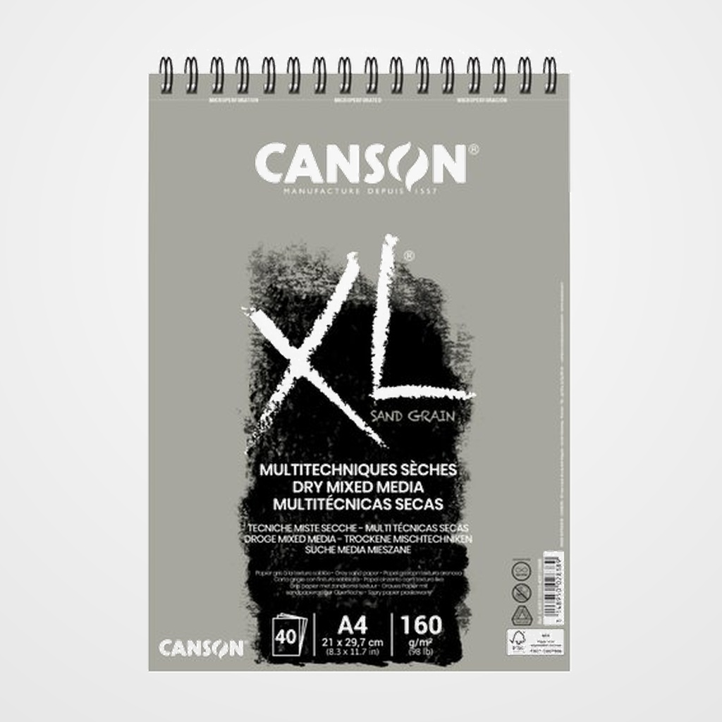 BLOC DE DIBUJO CANSON XL SAND CON ESPIRAL LISO COLOR GRIS A4 160g 40h