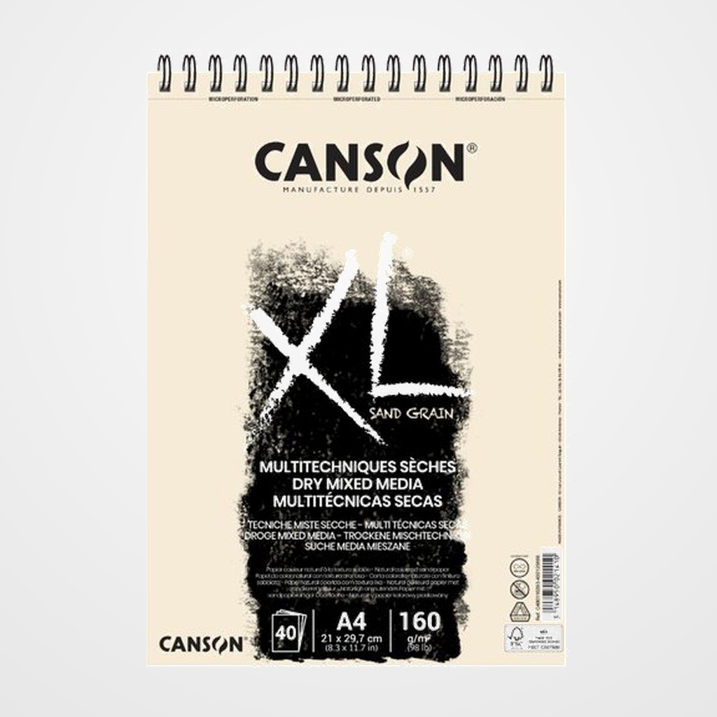 BLOC DE DIBUJO CANSON XL SAND CON ESPIRAL LISO COLOR NATURAL A4 160g 40h