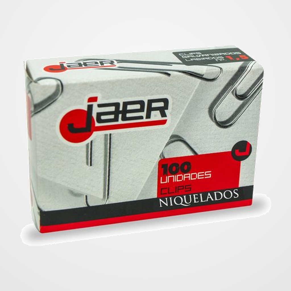 CLIP JAER Nº1,5 (26 mm.) LABIADO NIQUELADO CAJA de 100