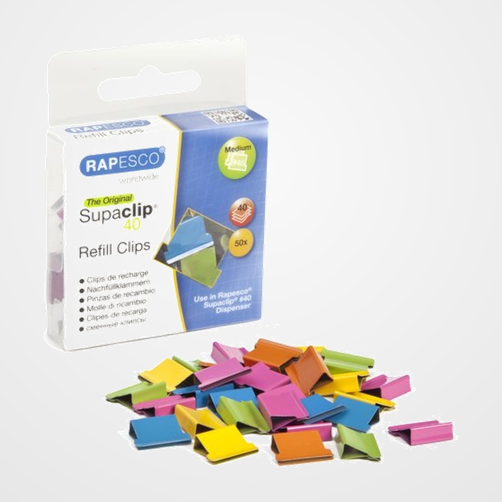 CLIPS RAPESCO PARA SUPACLIP 40 COLORES SURTIDOS CAJA DE 50