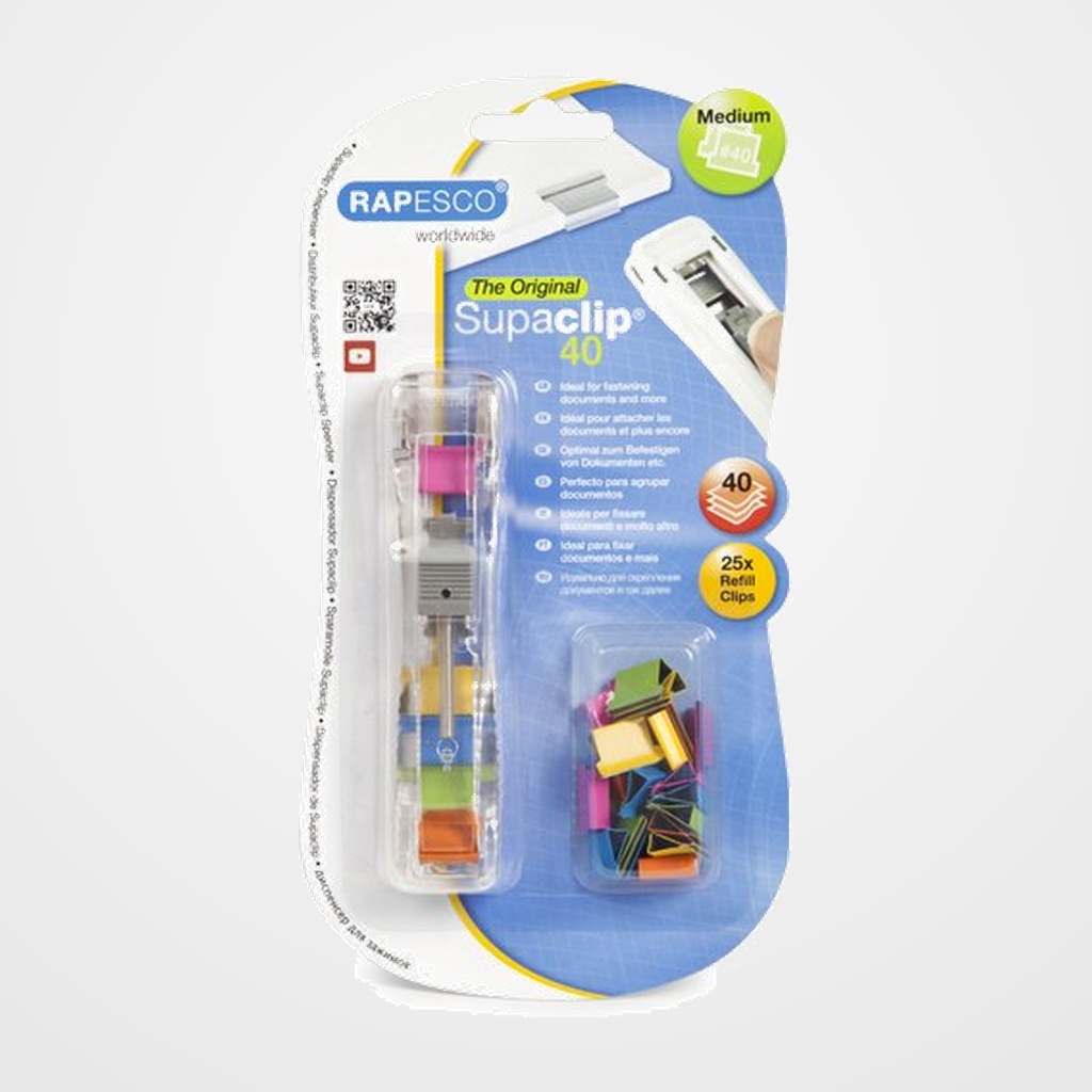 PORTA CLIPS RAPESCO SUPACLIP 40 COLORES SURTIDOS