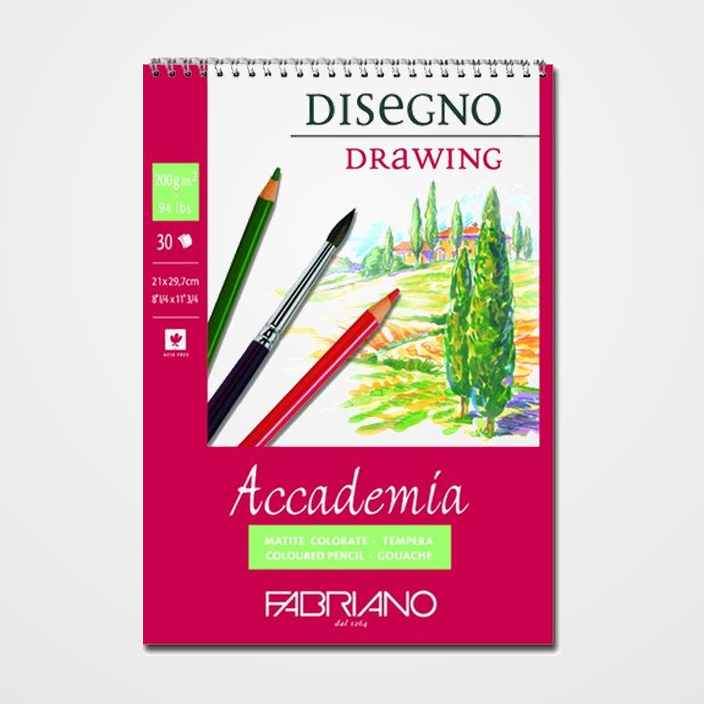 [10003200] BLOC DE DIBUJO FABRIANO ACCADEMIA CON ESPIRAL LISO BLANCO A4 200g 30h