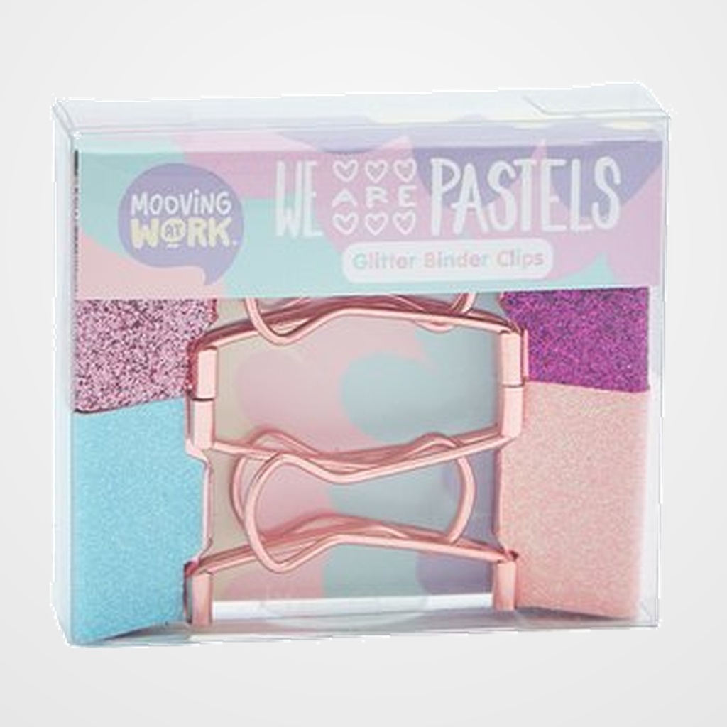 PINZA PALA ABATIBLE MOOVING PASTEL GLITTER BLISTER de 4 COL. SURTIDOS