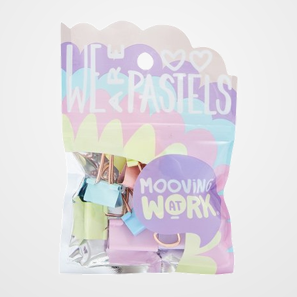 PINZA PALA ABATIBLE MOOVING PASTEL 19 mm. BLISTER de 12 COL. SURTIDOS