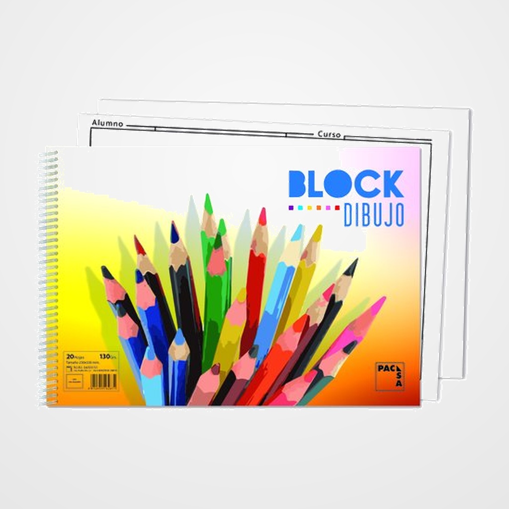BLOC DE DIBUJO PACSA COLOURS CON ESPIRAL LISO con RECUADRO 230x330 mm 130g 20h
