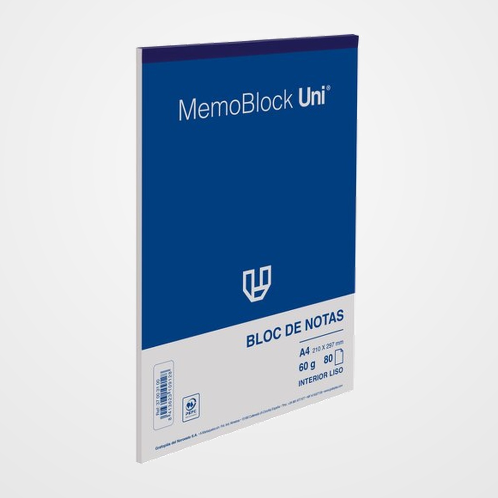 BLOC DE NOTAS UNIPAPEL MEMOBLOC A4 80h 60g LISO