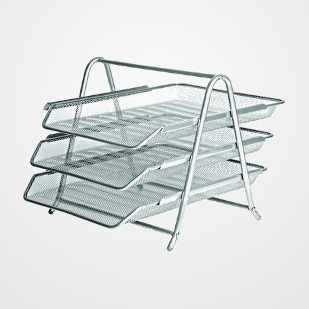 BANDEJAS SOBREMESA FOROFIS METALICA MALLA PLATEADA SET DE 3