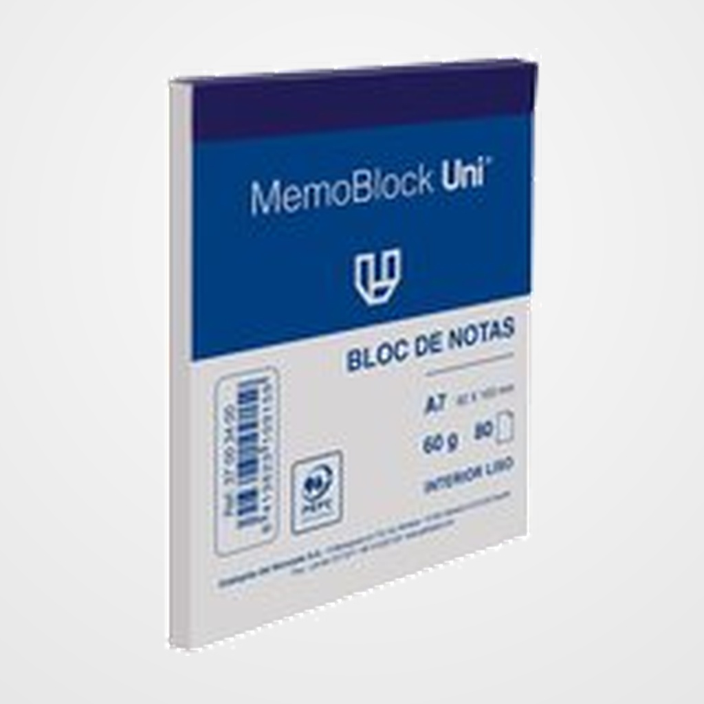 [10003742] BLOC DE NOTAS UNIPAPEL MEMOBLOC A7 80h 60g LISO