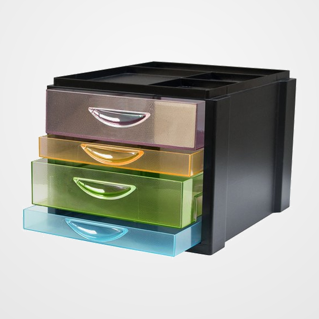 MODULO OLEF 4 CAJONES MIXTOS (2 grandes + 2 pequeños) COLOR NEGRO/TRASLUCIDOS