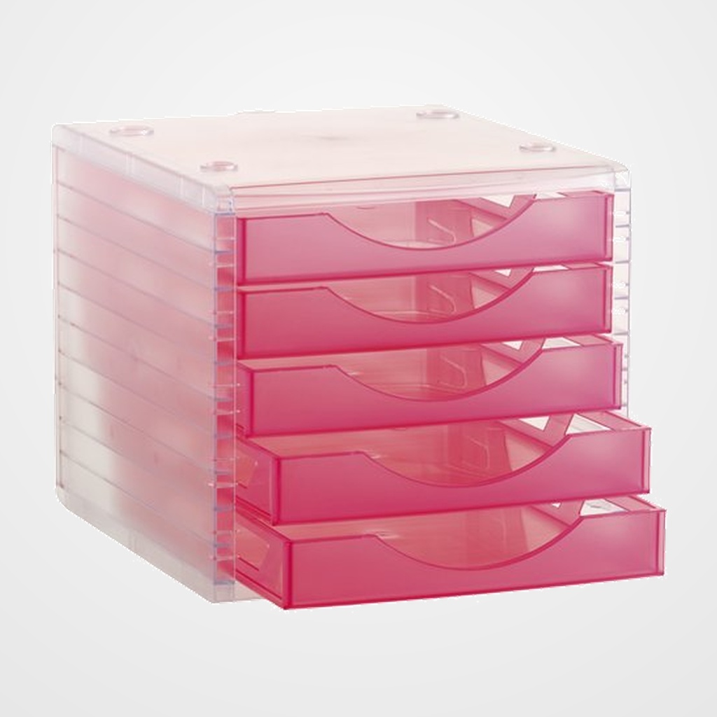 [14504151] MODULO 5 CAJONES ARCHIVOTEC TRASLUCIDO CRISTAL/FUCSIA