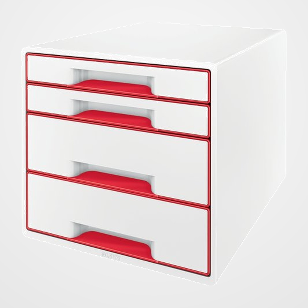 MODULO 4 CAJONES LEITZ WOW CUBE (2 GRANDES + 2 PEQUEÑOS) ROJO METALIZADO/BLANCO
