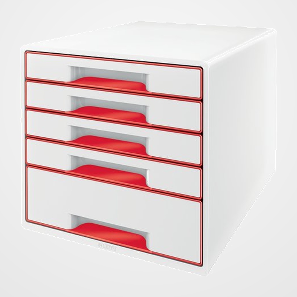 MODULO 5 CAJONES LEITZ WOW CUBE (1 GRANDE + 4 PEQUEÑOS) ROJO METALIZADO/BLANCO