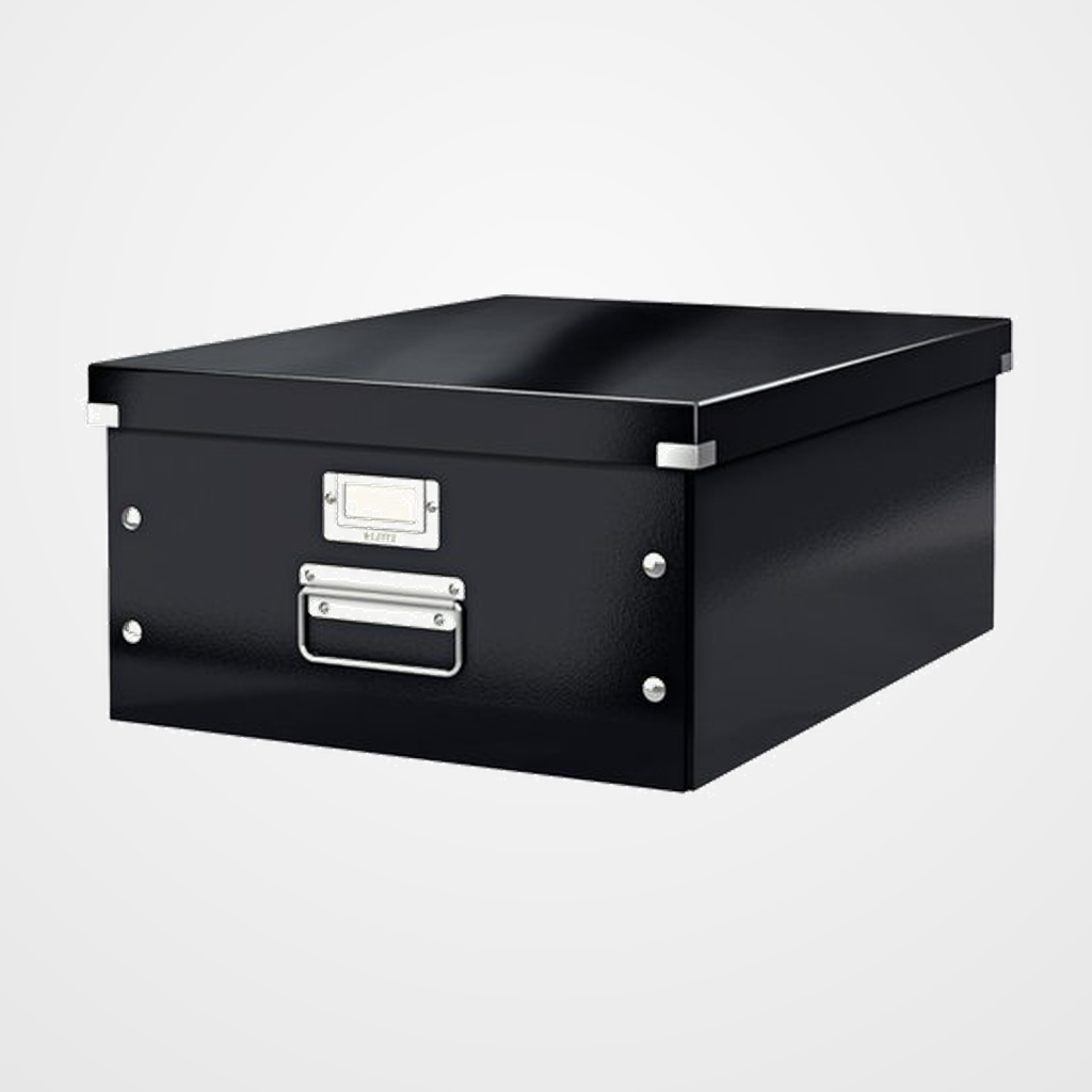 CAJA PARA ALMACENAMIENTO LEITZ CLICK&STORE 85% CARTON RECICLADO 29 LITROS GRANDE 369x200x484 mm NEGRO