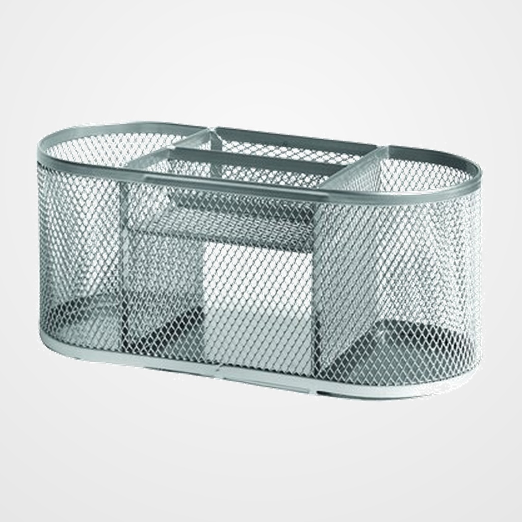 ORGANIZADOR SOBREMESA FOROFIS OVALADO METALICO MALLA PLATEADO