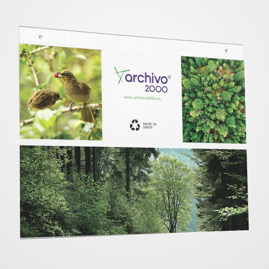 EXPOSITOR MURAL A3 HORIZONTAL CRISTAL CON TALADROS