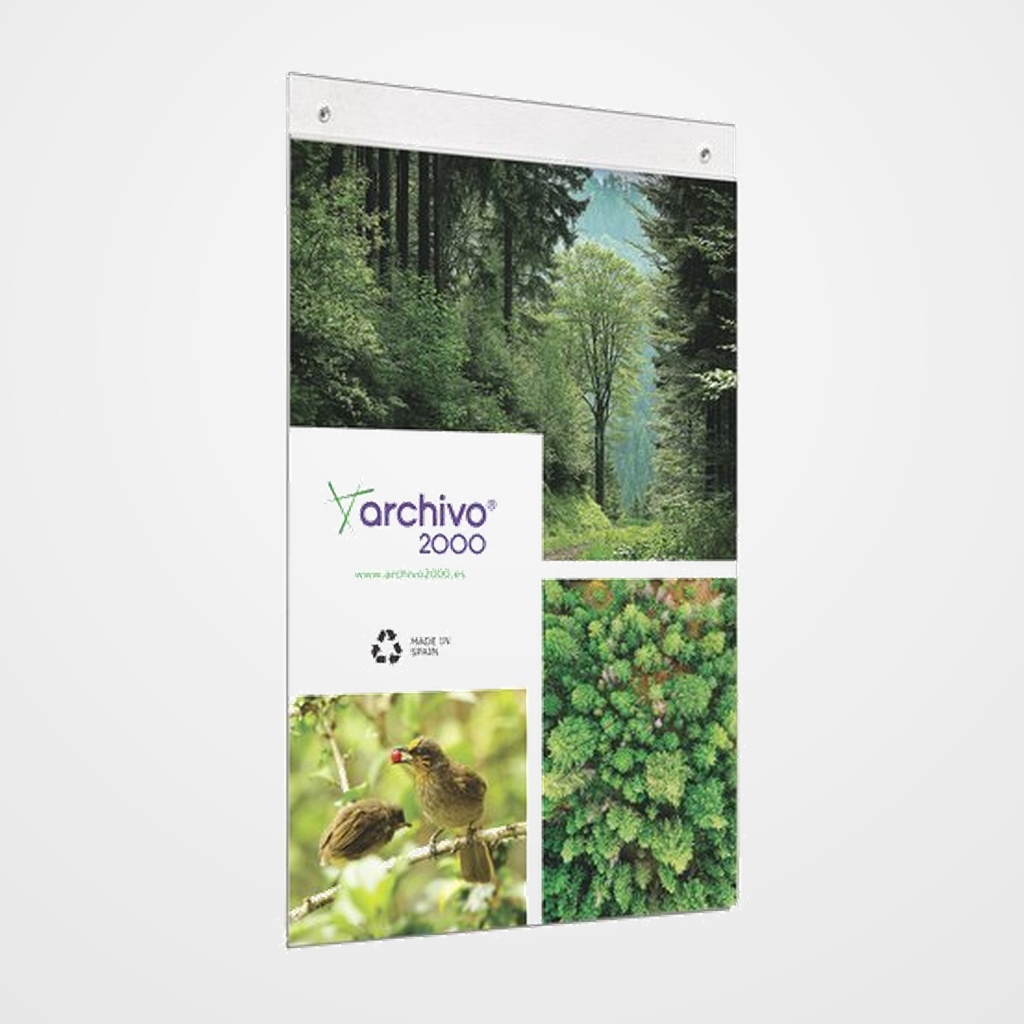 EXPOSITOR MURAL A3 VERTICAL CRISTAL CON TALADROS