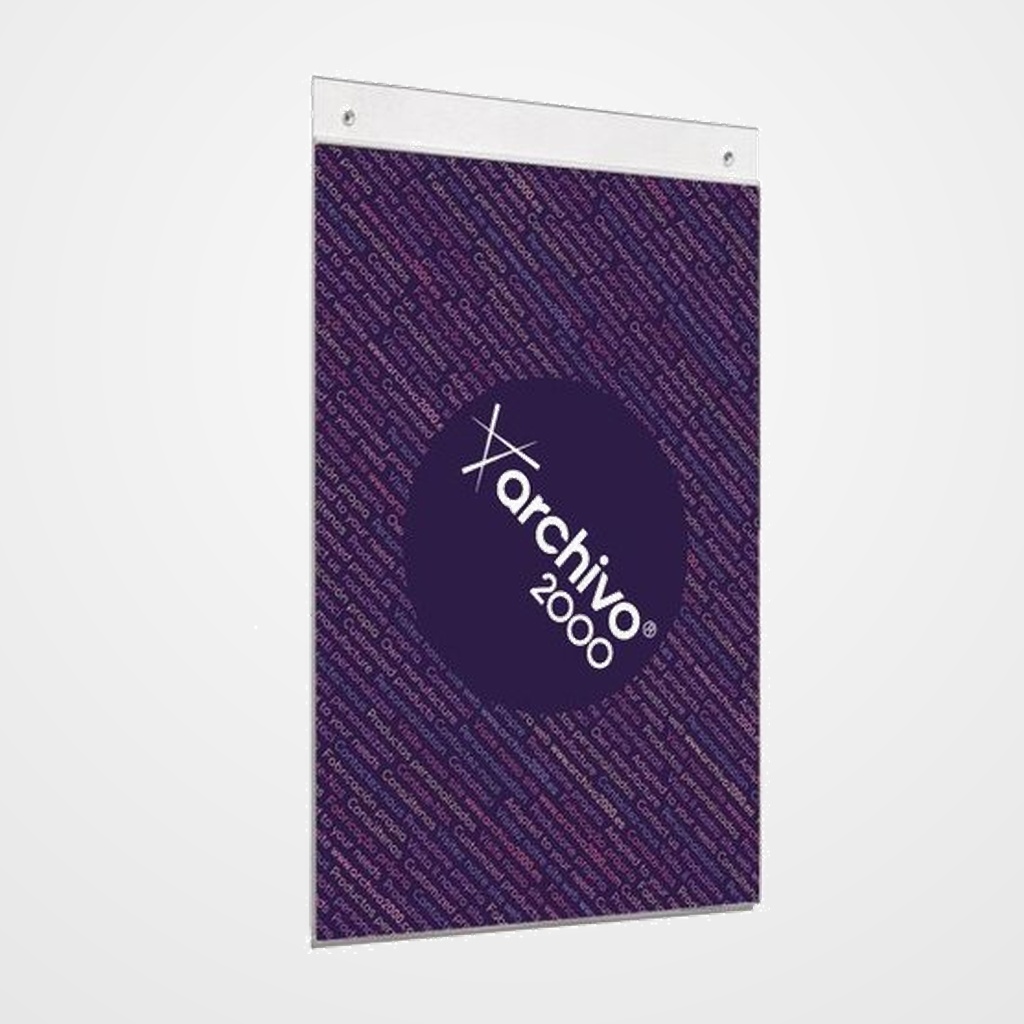 EXPOSITOR MURAL A4 VERTICAL CRISTAL CON TALADROS