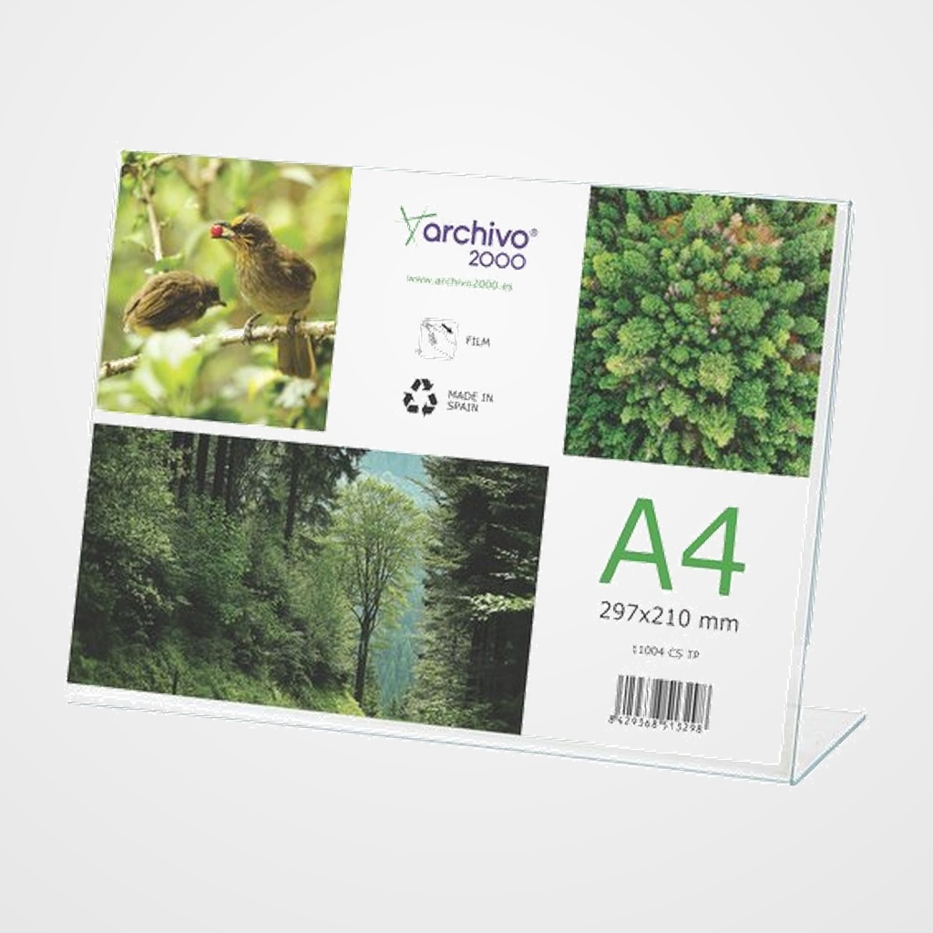 EXPOSITOR SOBREMESA EN FORMA DE L A4 HORIZONTAL CRISTAL