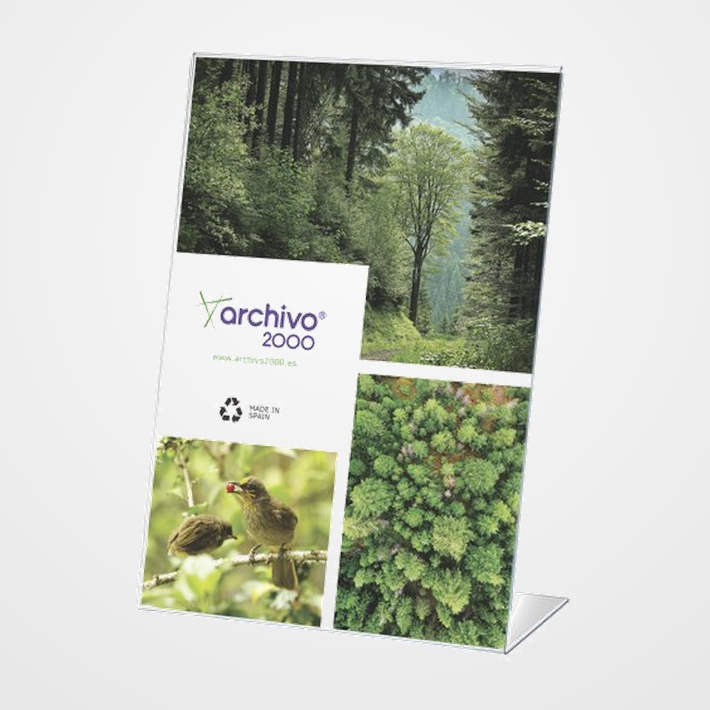 EXPOSITOR SOBREMESA EN FORMA DE L A4 VERTICAL CRISTAL